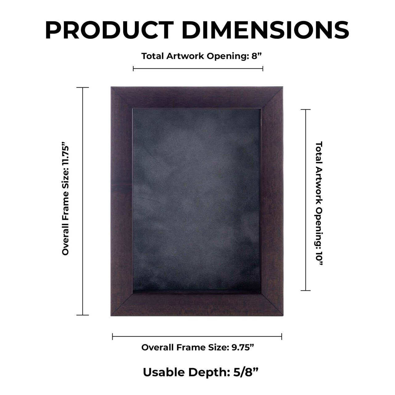 Rich Dark Brown Wood Shadow Box Frame with Acrylic Front - Dark Grey Suede Backing, 30 Sizes